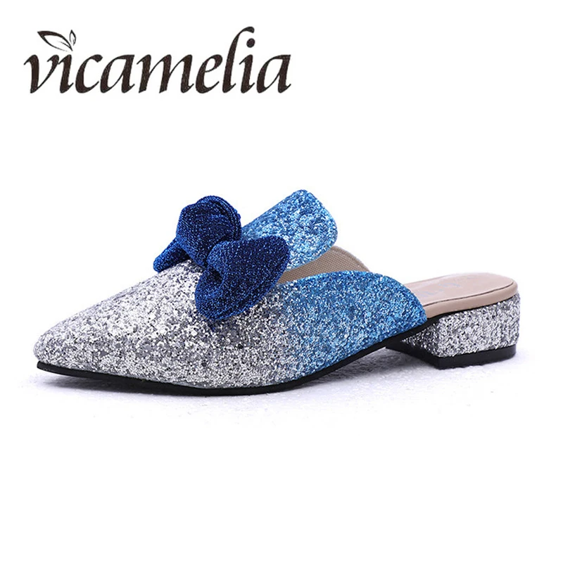 Vicamelia/Закрытые полушлепанцы женские летние новые корейские сандалии с бантиком и