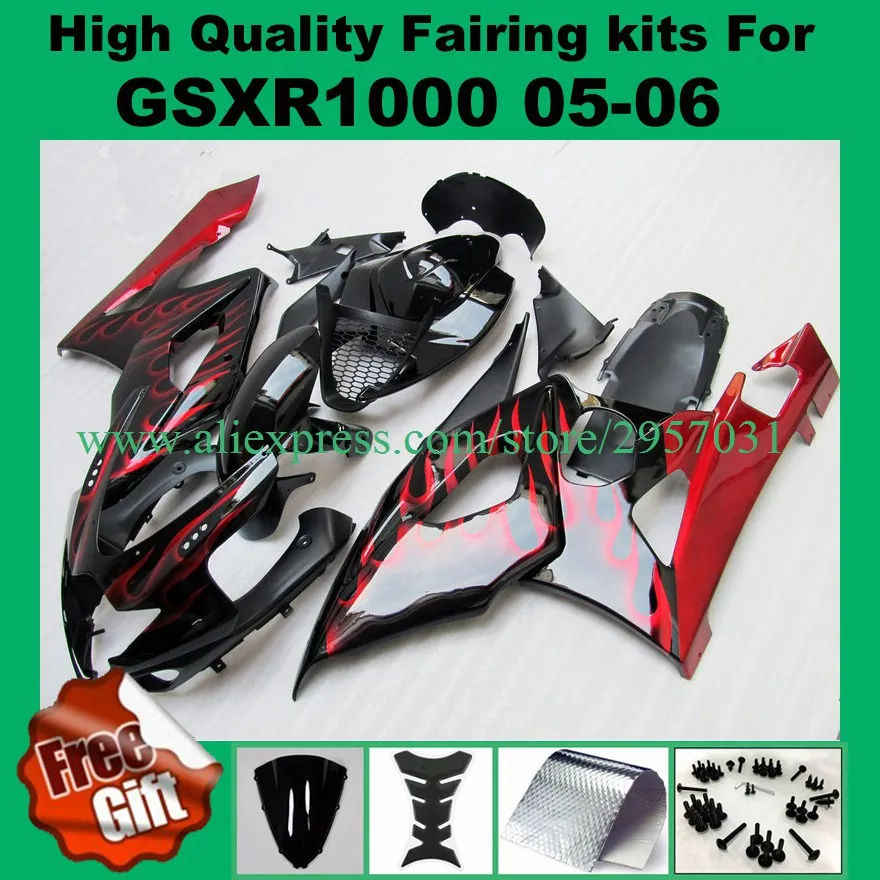 

Injection fairings for SUZUKI GSXR1000 2005 2006 GSX-R1000 05 06 K5 K6 GSXR 1000 Red flame black fairing kits +9gifts #G62-81