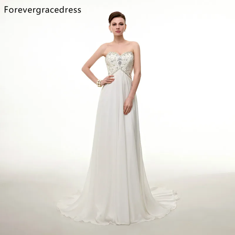 

Forevergracedress линия шифоновое свадебное платье без рукавов Sexy Милая декольте бисером свадебное платье плюс Размеры индивидуальный заказ