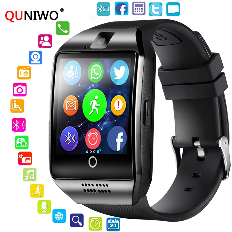 Мужские умные часы QUNIWO с Bluetooth Q18 сенсорным экраном большой аккумулятор поддержка