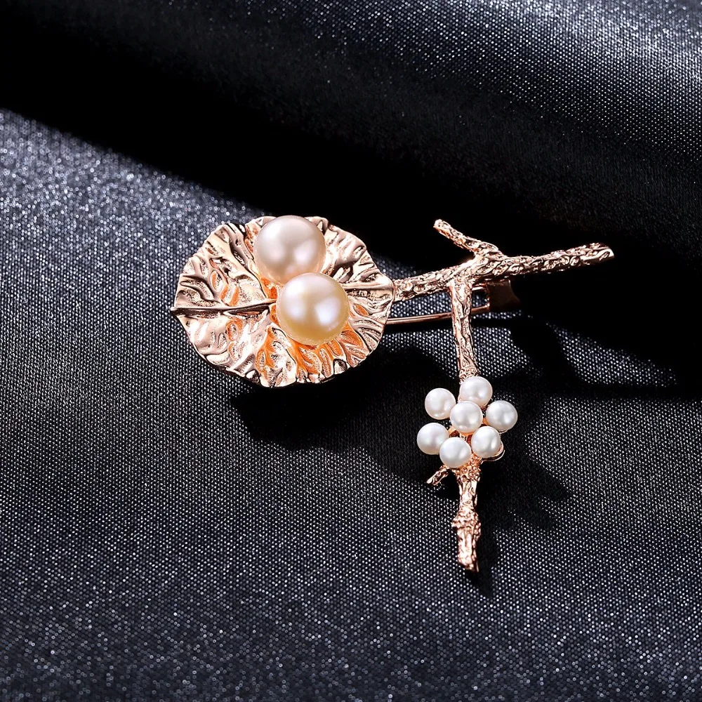 CZCITY Rose Gold Color Luxury Beautiful Plants Natural Pearl Brooches for Women Fashion Bohemian Pins Brooch Jewelry Summer Gift | Украшения