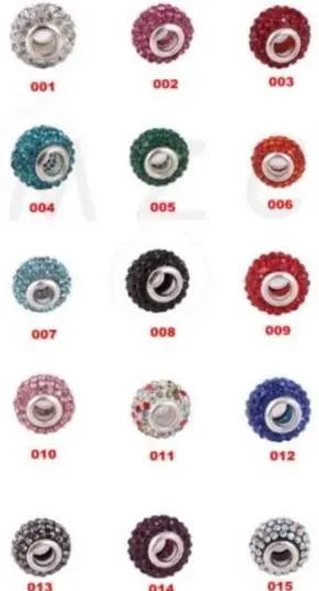

mixed white hot 14MM 100Pcs/lot Resin Rhinestone Silver Plated Core Big Hole Crystal European Beads u434 Fit Charm Bracelets.