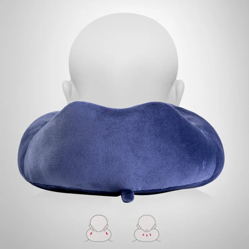 Темно синяя U образная подушка для поддержки шеи путешествий самолета сна