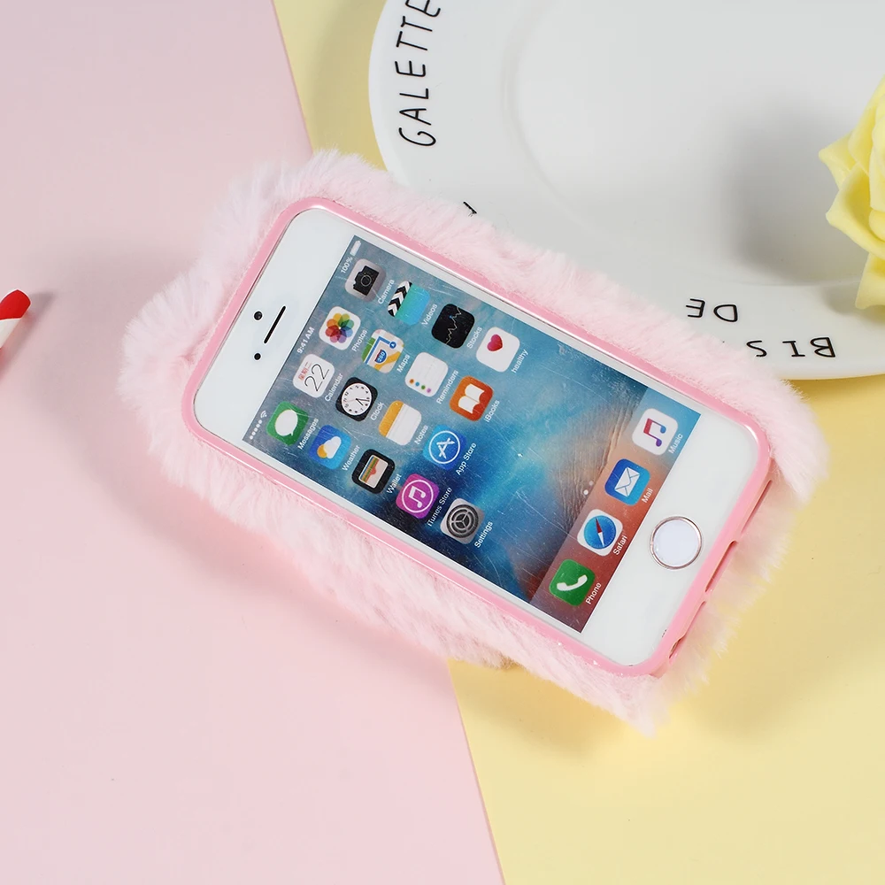 Dulcii чехол для iPhone 5S 5 SE мобильного телефона Банни Обувь на теплом меху ТПУ