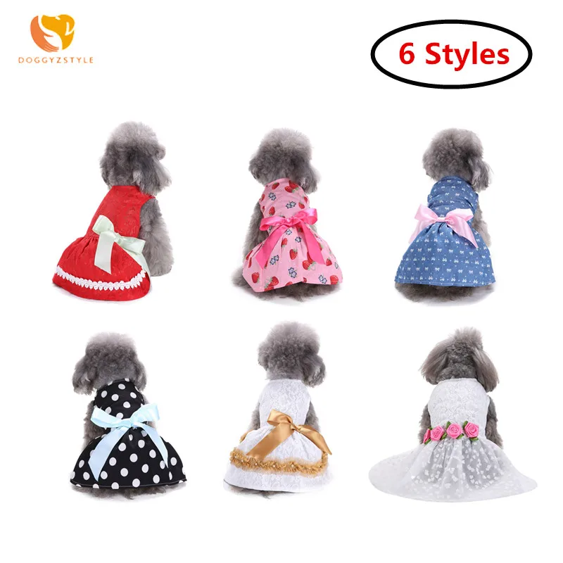

DOGGYZSTYLE Cute Pets Bow-tie Red Dress Polka Dot Ribbon Skirt Princess Summer Lace Dress For Puppy Dogs Chihuahua Yorkshire