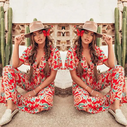 2018 новый летний Для женщин Boho пляжного отдыха красный Цветочные Комбинезоны леди V шеи свободные Playsuit