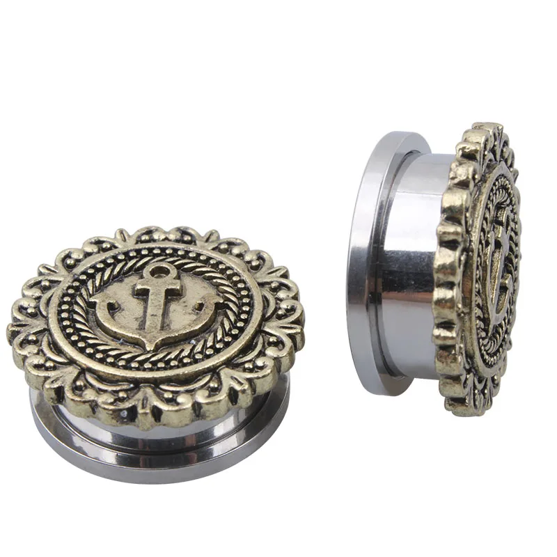 1Pair New Hot Antique Brass Anchor of Sharon Flesh Tunnel Double Flared Ear Plugs Piercing Gauges 10mm-20mm Fashion Body Jewelry | Украшения