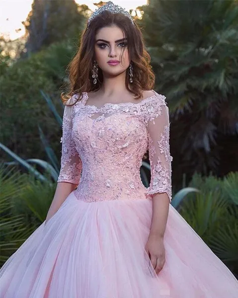 Элегантное розовое бальное платье принцессы jaevini платья Quinceanera с глубоким