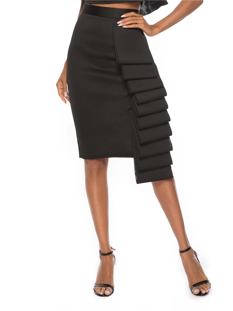 Black Skirt Модные комплекты из 2 предметов, летние женские сексуальные укороченные топы, юбки с открытыми плечами, с открытой спиной, с оборками, Клубные вечерние Облегающие юбки, Прямая поставка - Цвет: Black Skirt