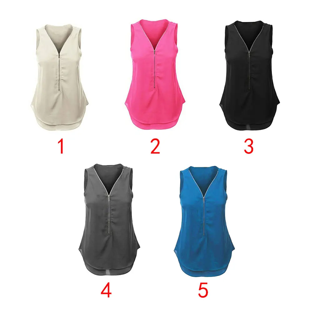 Женская рубашка без рукавов с v-образным вырезом на молнии однотонные топы Лидер