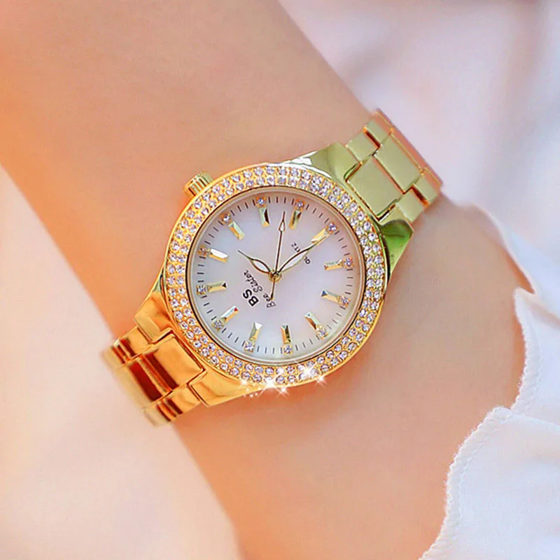 

2019 Luxury Gold Women Watches Crystal Female Stainless Steel Quartz Wrist Watch Montre Femme 2019 Exquisite Ladies Watch waches