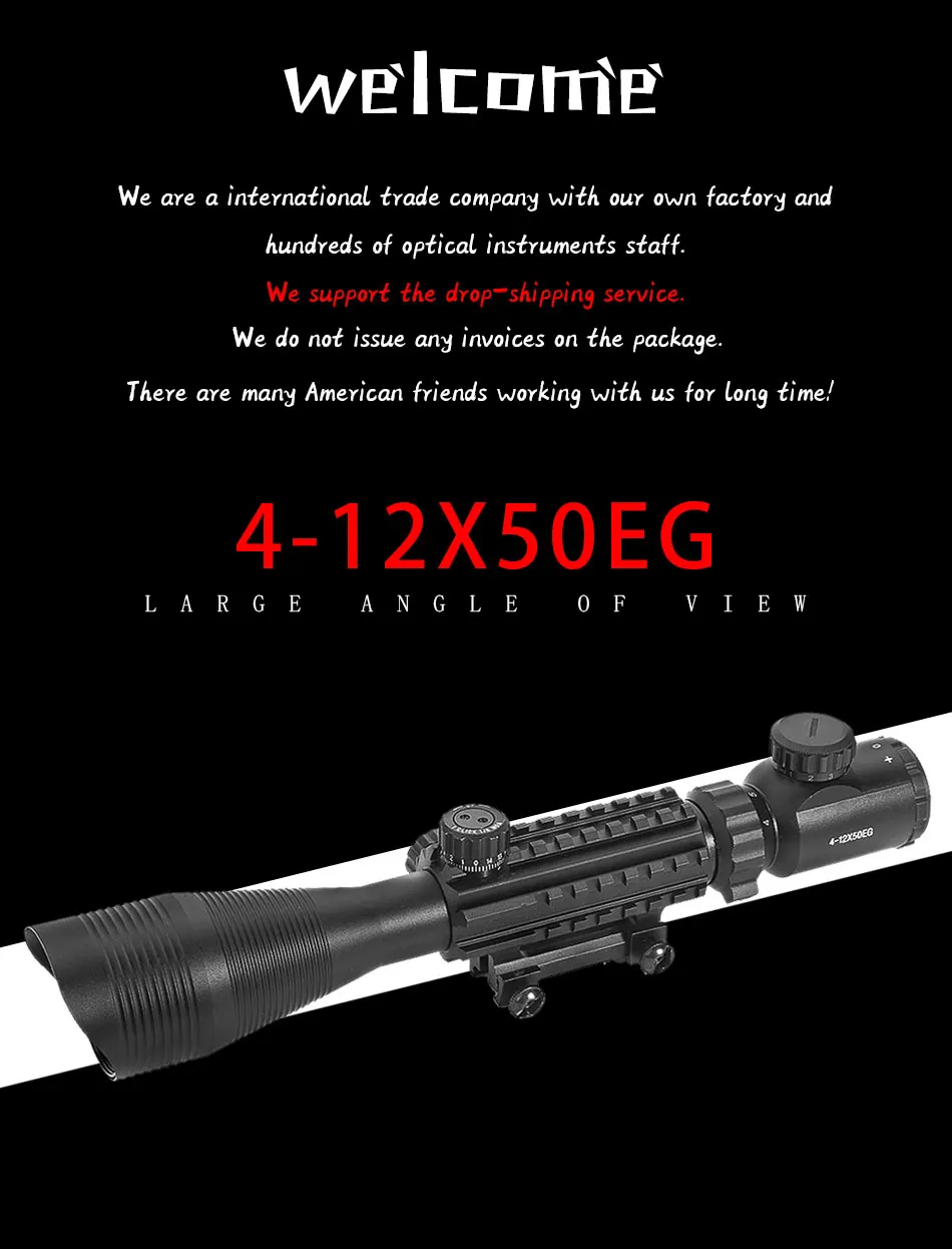 LUGER 4-12X50 охотничий прицел тактический Красный Зеленый с подсветкой Коллиматорный прицел с Пикатинни Вивер рельс прицел оптический прицел