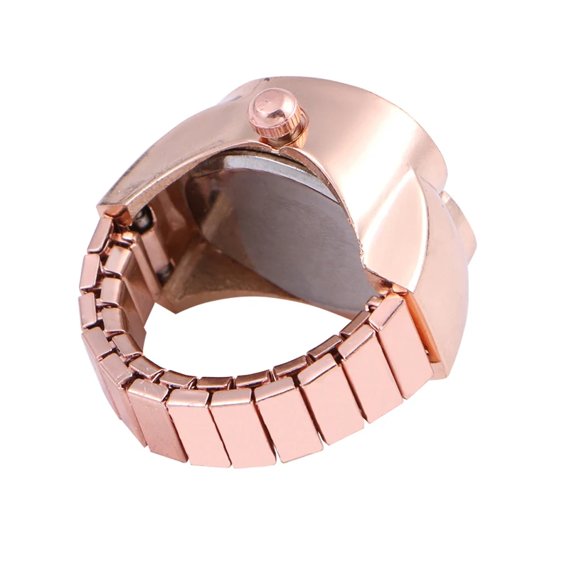 Creative Lady Girl Copper Tone Heart Shape Housing Elastic Band Finger Ring Watch for Women image 4
