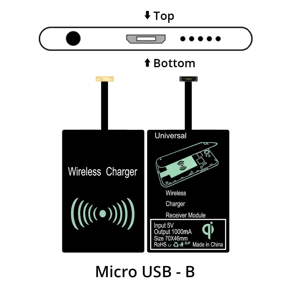 Mi cro usb type-c QI Беспроводное зарядное устройство приемник Универсальный беспроводной зарядный приемник для IPhone красный mi Xiao mi huawei samsung mi