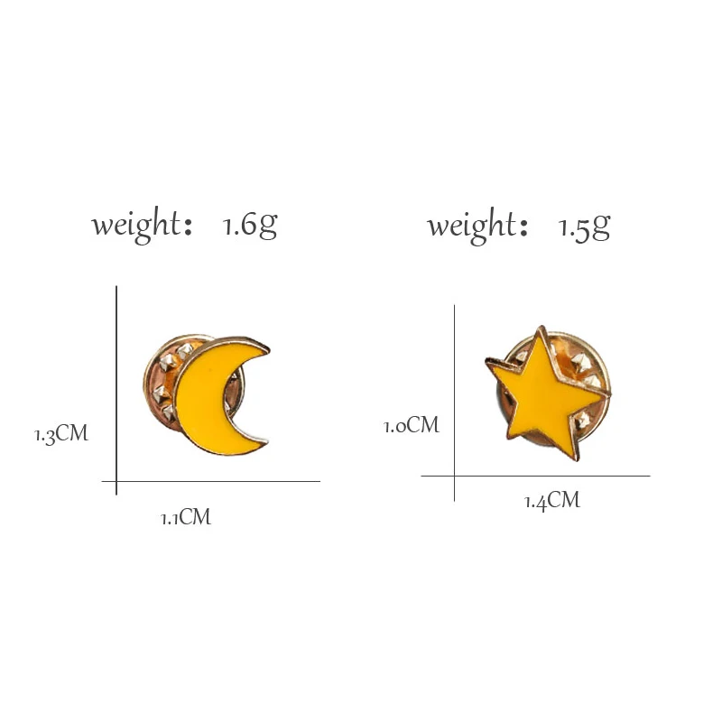2PC Cartoon Fashion Jewelry Yellow Stars Moon Badge Brooch Enamel Pins Lapel Clothes Denim Accessories Women Gifts Wholesale | Украшения и