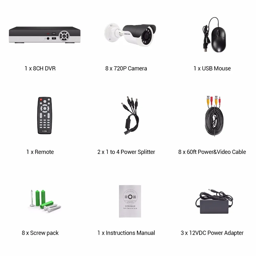 Vikconn 8ch 720 P HD-TVI Товары теле- и видеонаблюдения DVR Системы 8 шт. 1.0 мегапиксельная