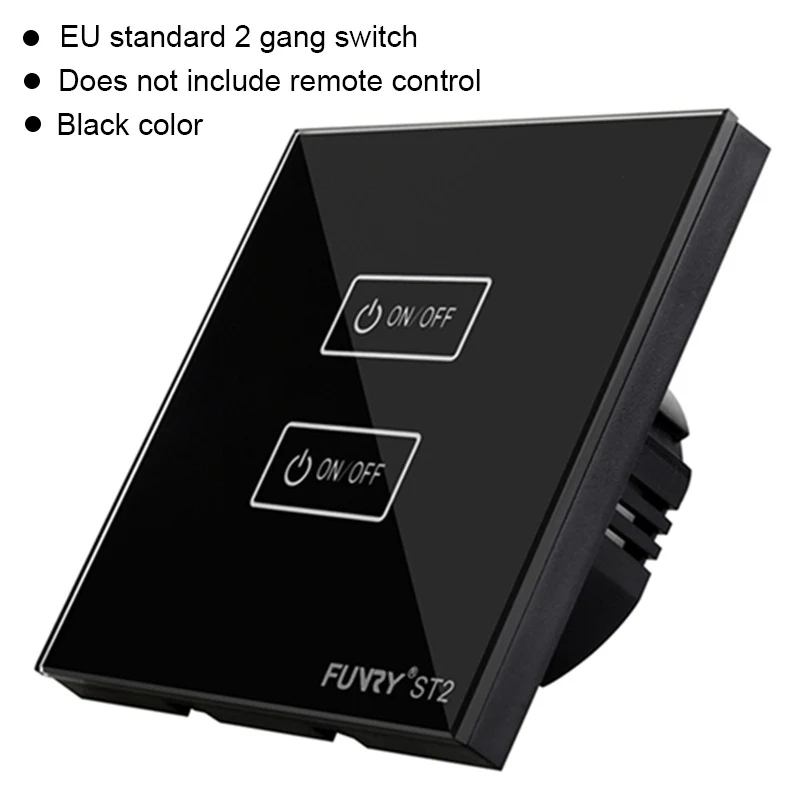 black switch Funry стандарт ЕС сенсорный выключатель света Управление Сенсор переключатель роскошный настенный выключатель Панель ST2 2 Gang 170-240 В Кристалл закаленное Стекло - Цвет: black switch