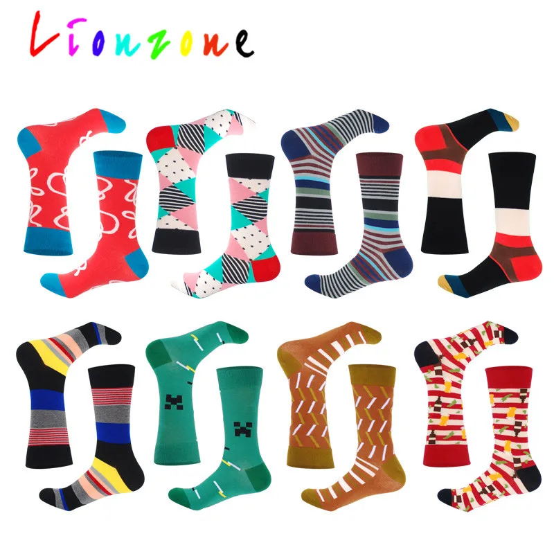 LIONZONE 2018 Популярные счастливые мужские носки женские унисекс с полосками дизайн