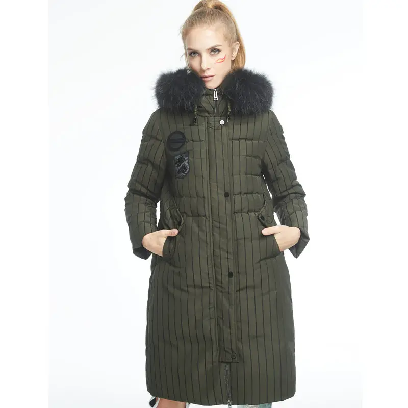 MissFoFo/Новинка 2017 года Модный пуховик с большим мехом енота Зимние Синие