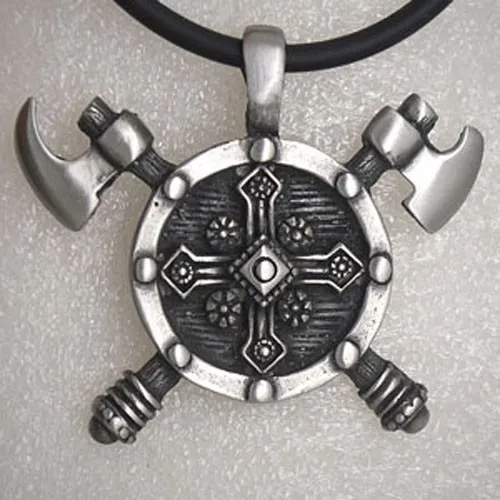 Viking Seal Barbarian Gladiator Medieval Double AXE Shield Silver Pewter Pendant | Украшения и аксессуары