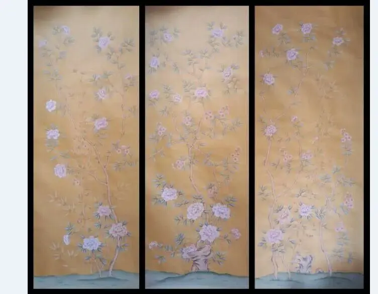 Классический стиль элегантные шелковые обои с ручной росписью цветы птицами