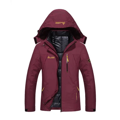 Women wine red WOLFONROAD мужские и женские большие размеры 2 шт. куртки для спорта на открытом воздухе термальные пальто зимние походные куртки для кемпинга одежда альпинистская - Цвет: Women wine red