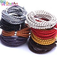 olingart 3mm 2m multicolor round genuine braided leather cord women earrings bracelet choker necklace wire diy jewelry making