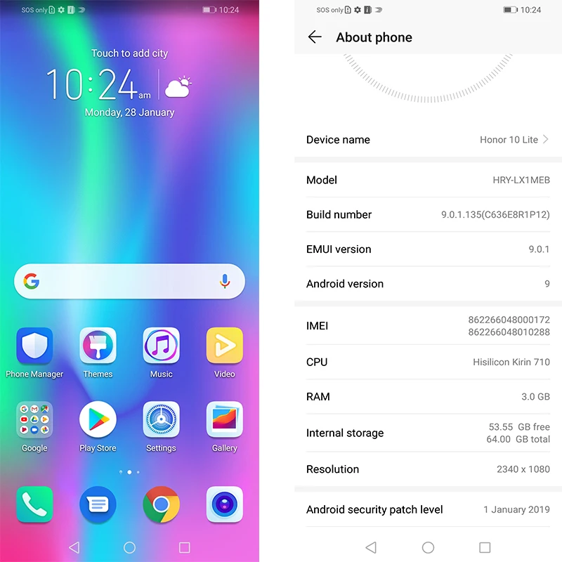 Huawei Honor 10 Lite смартфон 6 21 дюймов 2340*1080 Восьмиядерный мобильный телефон 3 камеры