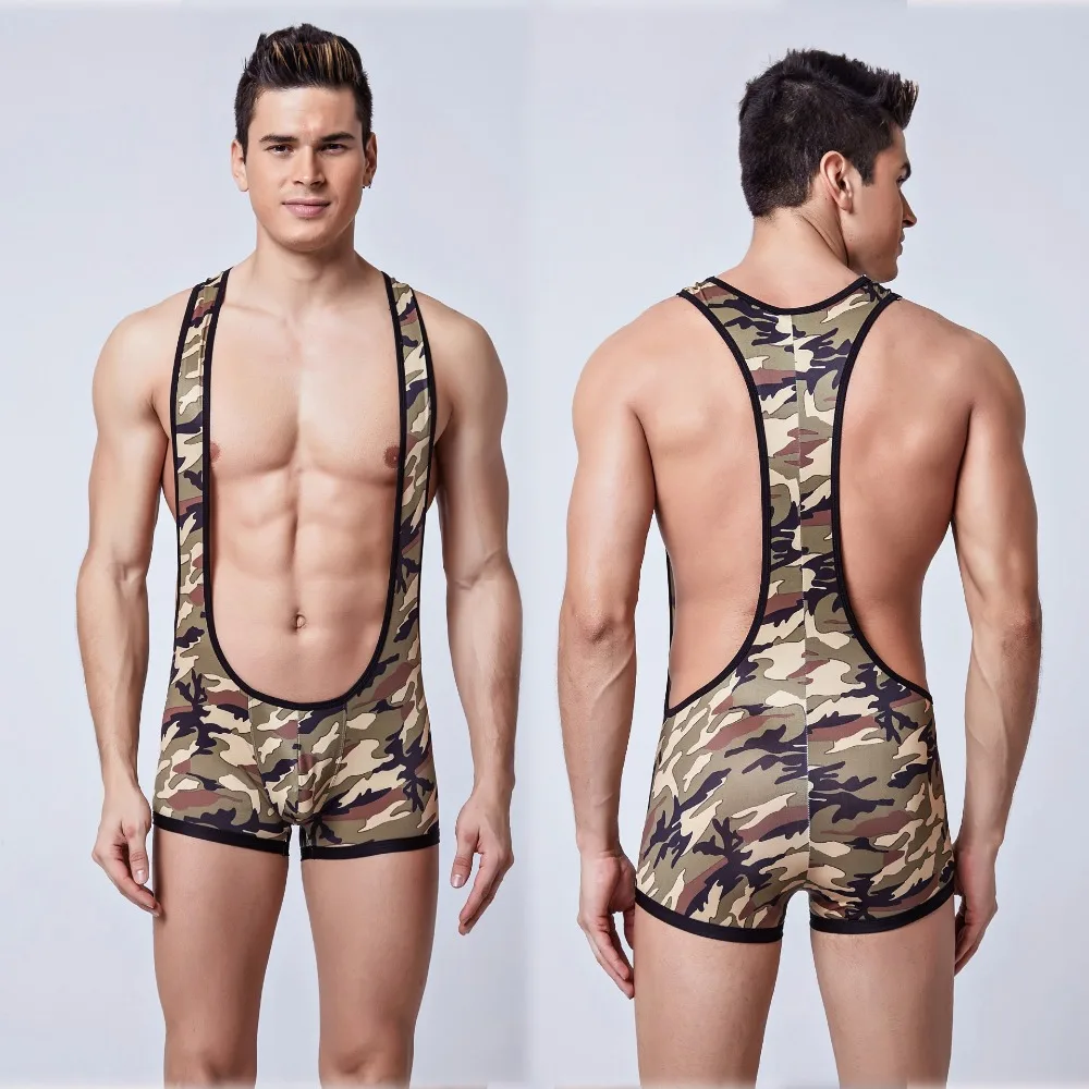 Пикантные Для мужчин камуфляж тела костюмы стрейч Материал чулок борьба фуфайки