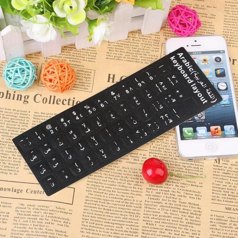 2 шт. белые буквы Арабский Английский стикер клавиатуры наклейка черный для