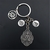 wkoud 1pc silver plated metal religious buddha lotus pendant diy handmade jewelry charm alloy key chain a1544