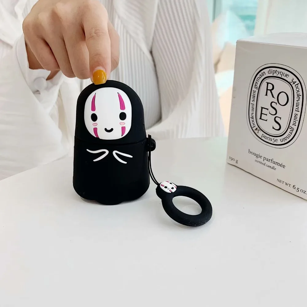 3D милый каваи аниме мультфильм Тоторо Безликий человек чехол для Airpods 1 2 без лица человек беспроводной наушники крышка с палец кольцо ремень