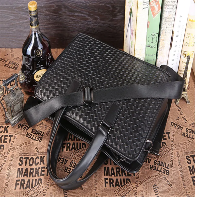 Сумка мессенджер мужская из натуральной кожи брендовая черная трикотажная