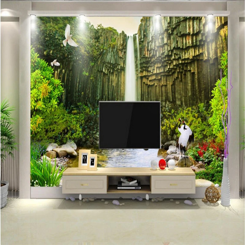 beibehang Wallpaper Mural Wall Sticker Aesthetic Rocky Mountain Waterfall Landscape Background Painting papel de parede | Обустройство