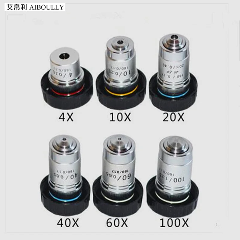 AIBOULLY Biological Microscope 195 Achromatic Objective Lens 10X/20X/40X/100X Mounting Aperture 20.2mm Plant Blood Animal Cell |