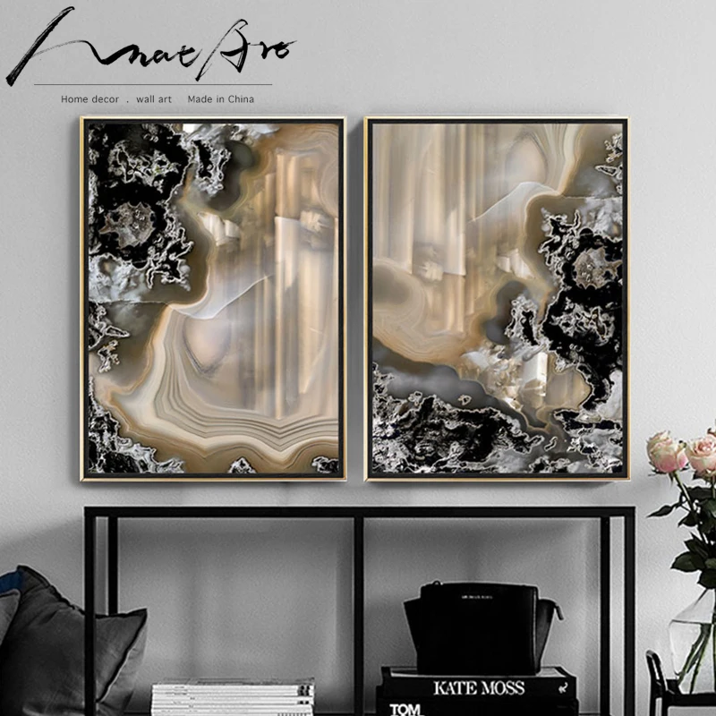 Абстрактная живопись холст картины для гостиной коричневая мраморная 3 шт.