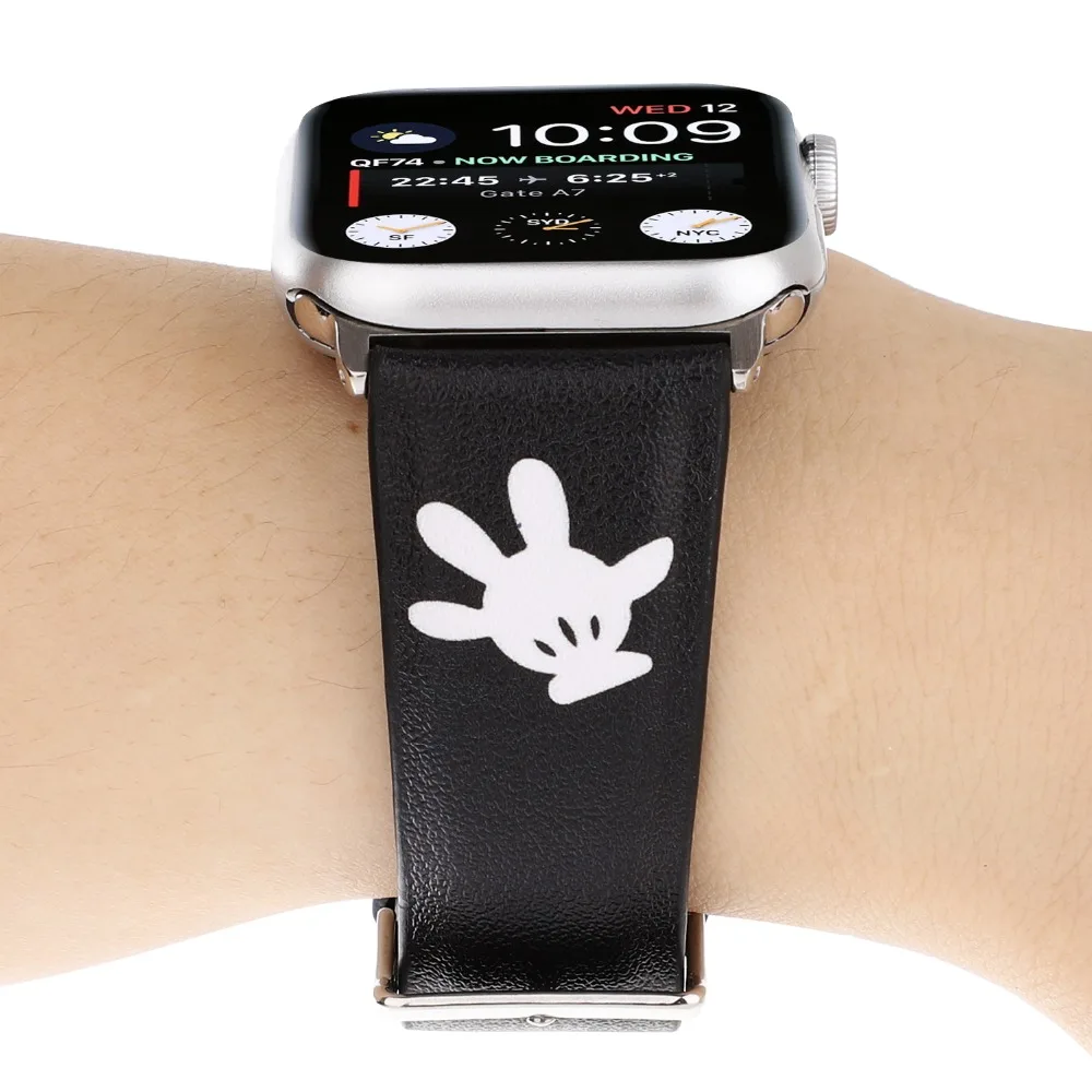 YUKIRIN Микки Перчатки с глазами Минни лук из натуральной кожи ремешок для Apple Watch Series 4 3 2 1 ремешок для iWatch 38 42 мм 40 44 мм мышь