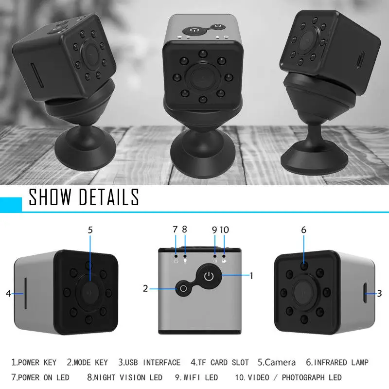 8 ГБ карта + SQ13 Full HD 1080P WiFi мини Автомобильная камера DVR DV видео рекордер ночное