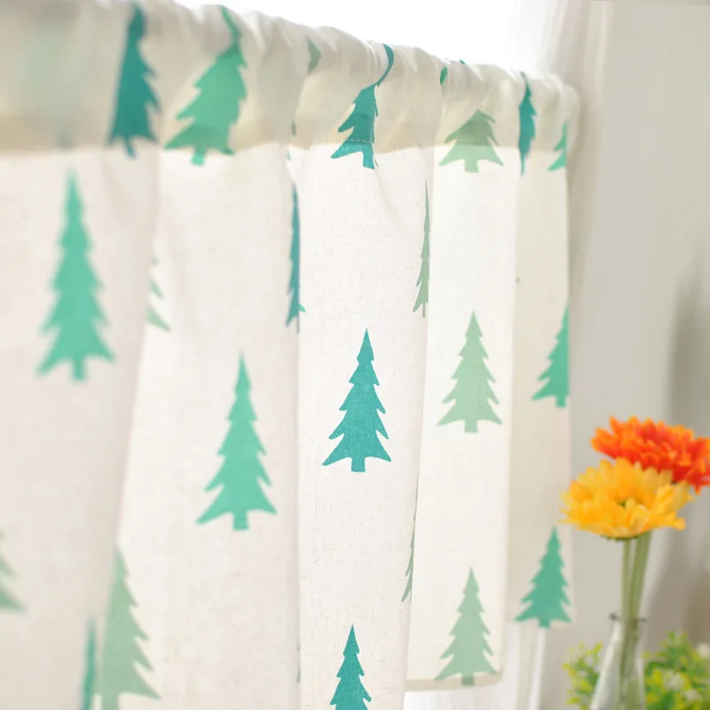 Короткие шторы Simba Deco из зеленой сосны для кухни хлопковые льняные с принтом