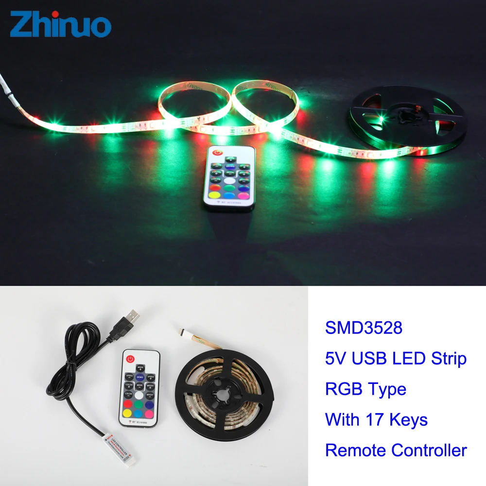 RGB Светодиодные ленты 5 В USB неоновый ТВ фонового освещения лента SMD3528 гибкий