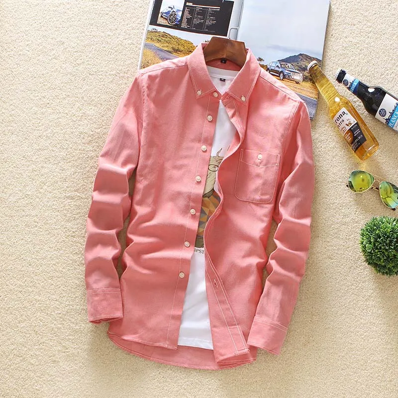 pink Осенние рубашки, мужские Модные приталенные рубашки, повседневные однотонные облегающие белые рубашки с длинным рукавом, импортные мужские блузки размера плюс 5XL - Цвет: pink