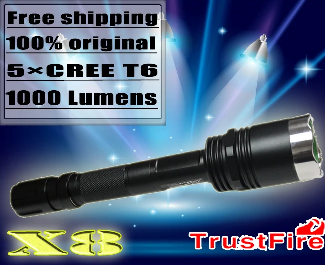 Christmas 2013 diving trustfire hot seling CREE XM-L T6 LED 1000LM rechargeable X8 led torch flashlight | Лампы и освещение