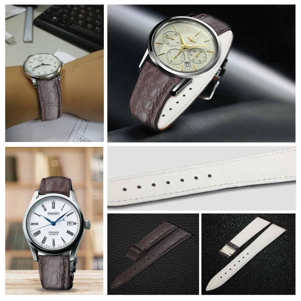 ZLIMSN Crocodile Leather Watch Band 22mm Luxury Circle Pattern Crocodile Strap for Men and Women 12-26mm Can be Customized Size