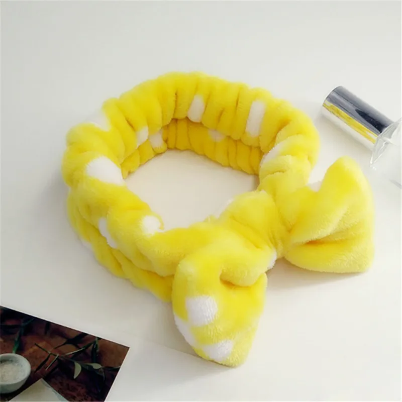 yellow headband Милая мягкая бархатная повязка на голову для девушек с бантом, в горошек, в полоску, повязка на голову для женщин, модная повязка на голову, аксессуары для волос - Цвет: yellow headband