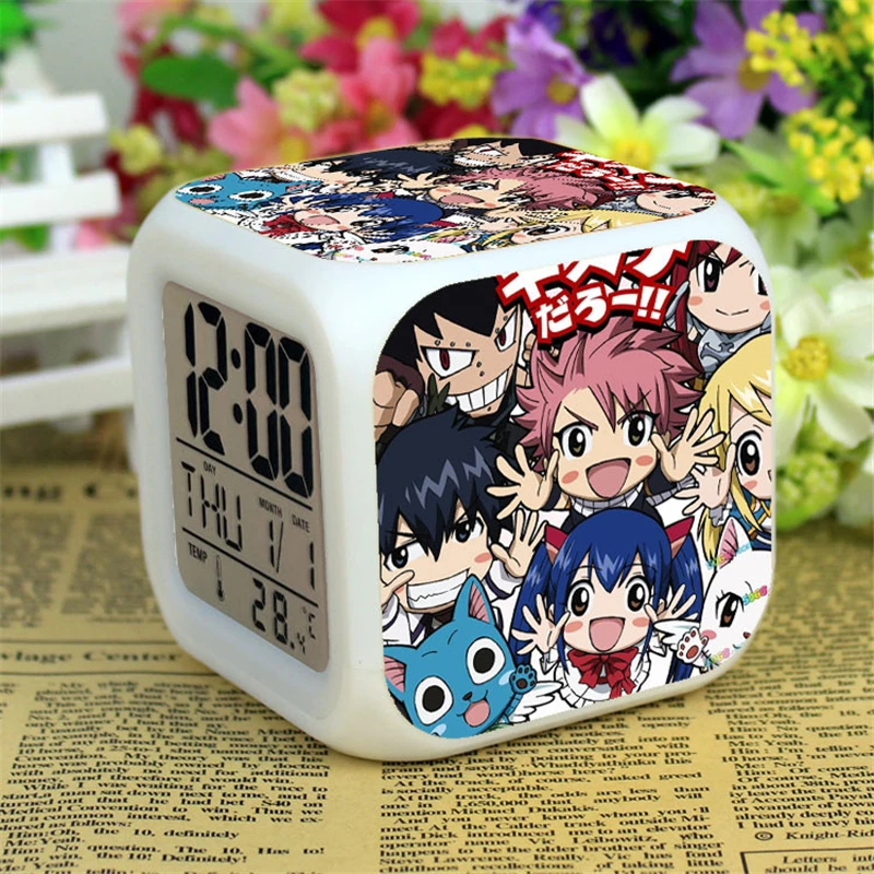 Аниме Сказочный хвост Led Natsu серый фигурку будильник светящийся Despertador цифровой