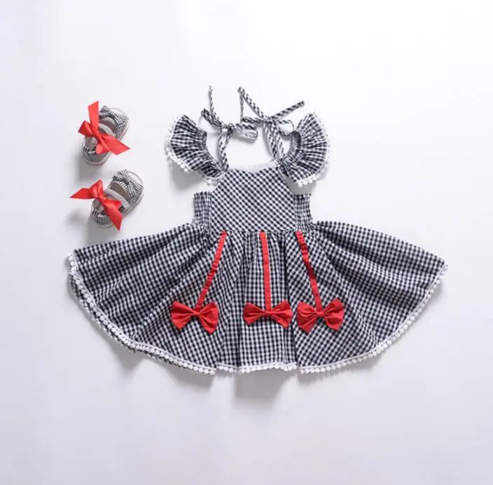 european girls summer dress 2019 new kids cotton plaid dresses cute girl bow fashion Children clothes | Детская одежда и обувь