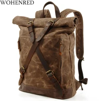 wohenred waxed canvas backpacks for men school bag laptop daypack large capacity youth anti theft travel rucksack high quality