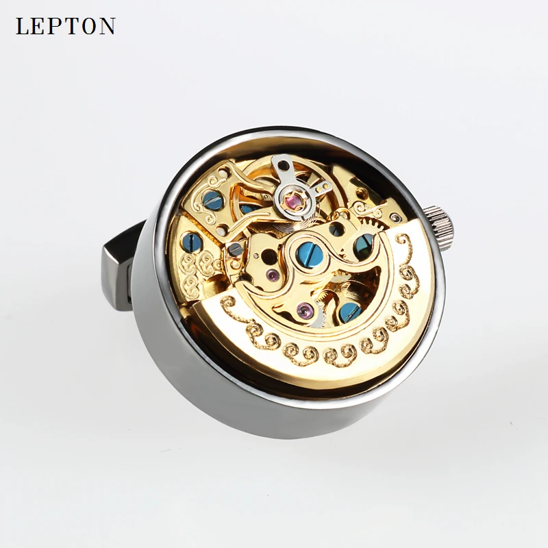 Фото Роскошные функциональные запонки с механизмом для часов Lepton из нержавеющей стали в стиле стимпанк, механизм для часов, запонки для мужчин №5