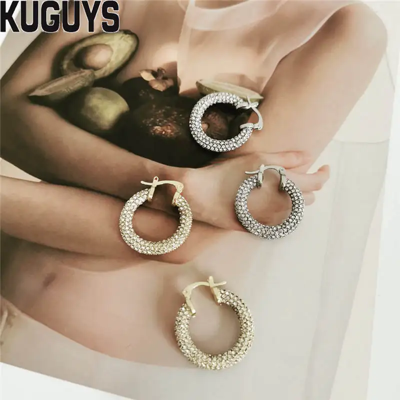 Женские круглые серьги кольца KUGUYS роскошные вечерние золотистого и серебристого
