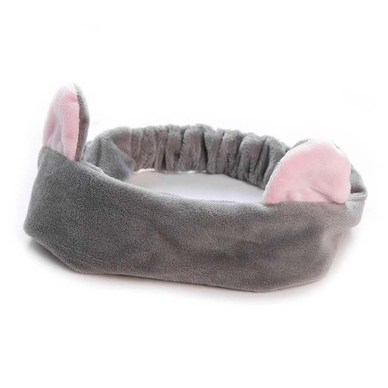 gray cat ear Милая мягкая Женская повязка на голову с заячьими ушками, бархатные эластичные резинки для волос с бантиком для девушек, Дамская лента для волос для нанесения макияжа haar accessoires - Цвет: gray cat ear